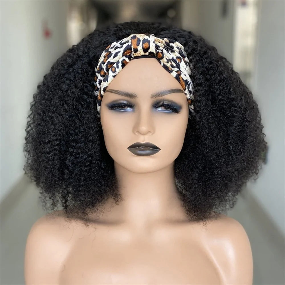 180% Afro Kinky Curly Headband Human Hair Wig For Black Women No Glue No Gel Ready To Wear Natural Brazilian Wigs With Headbands
