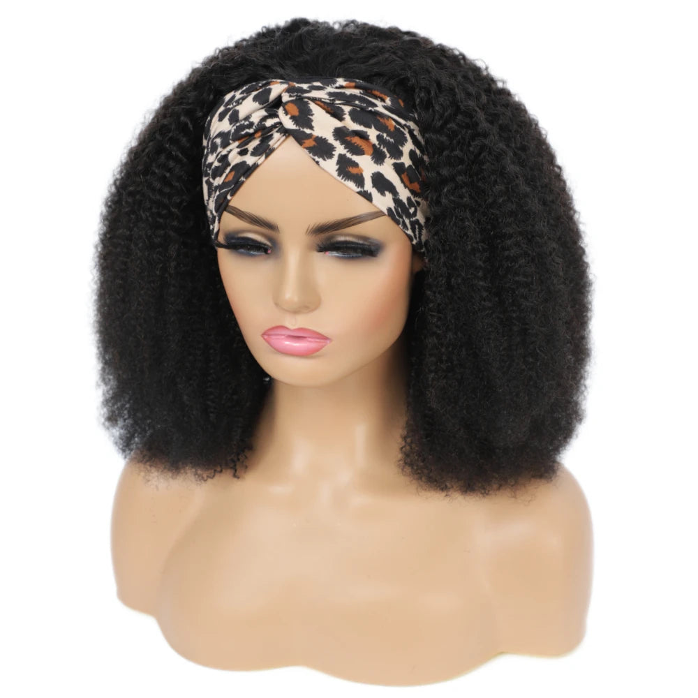 180% Afro Kinky Curly Headband Human Hair Wig For Black Women No Glue No Gel Ready To Wear Natural Brazilian Wigs With Headbands