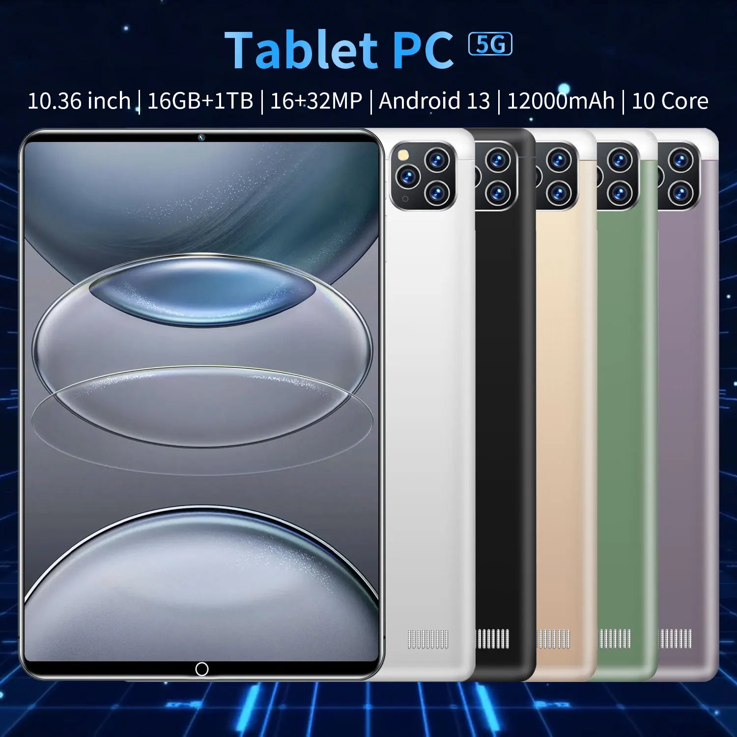 2025 5G Original 10.36Inch Tablet Android 16GB RAM 1TB ROM 12000mAh battery Android 13.0 MTK6797 10-core WiFi Network Dual Sim