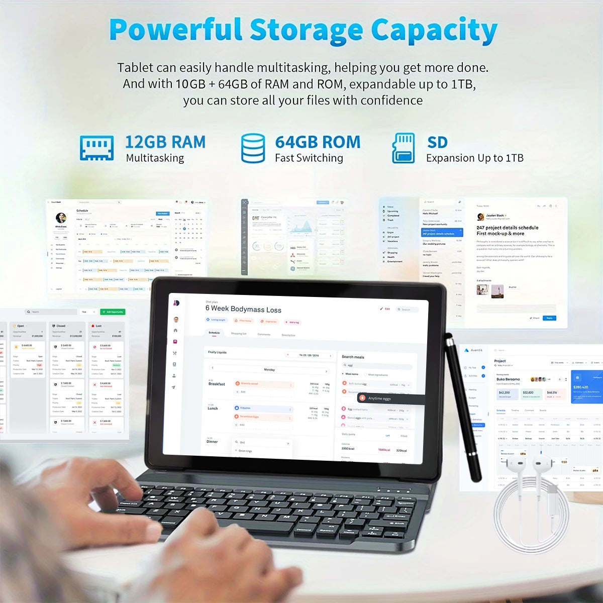 A10L 10Inch Tablet Android 14 12GB RAM 64GB ROM 1TB Expand WiFi6 Face Unlock HD IPS Screen Keyboard Mouse Stylus For PC Pad Gift