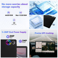 A10L 10inch Tablet Android 14 12GB RAM 64GB ROM 1TB Expand WiFi6 Face Unlock HD IPS Screen Keyboard Mouse Stylus For PC Pad Gift