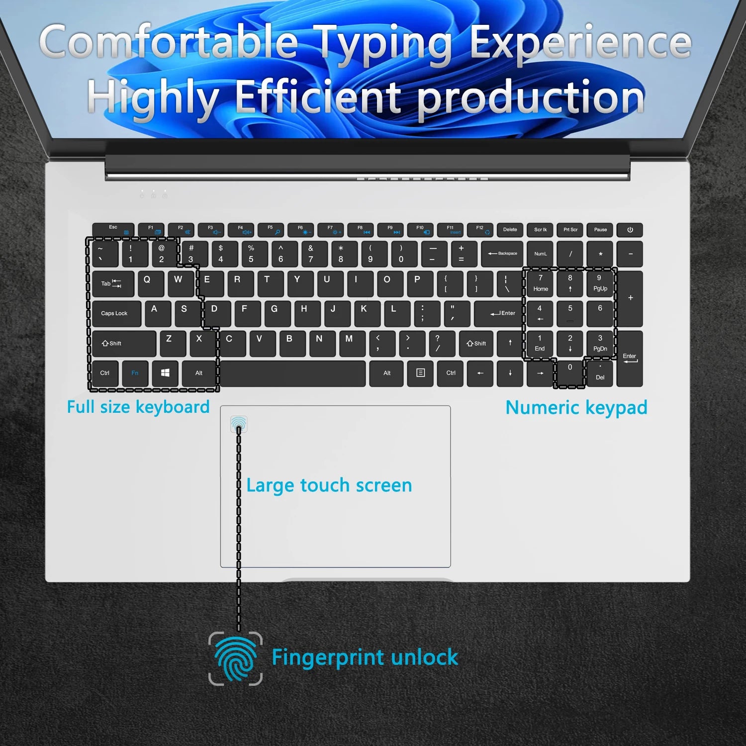 2025 New 18.5" Laptop 16GB RAM 512GB SSD Intel N150 Portable Notebook Lightweight Backlit Keyboard Fingerprint Windows 11