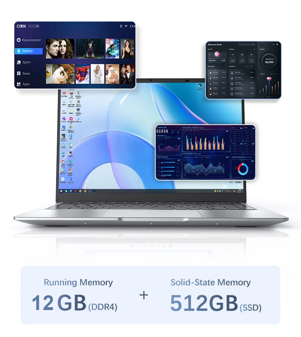 Laptop Computer Windows 11 Pro Intel Celeron N4000 2025 Notebook PC Gamer 12GB DDR4 512GB 1TB SSD 1920*1080 Office Computer PC