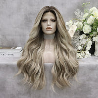 Ombre Ash Blond Premium Synthetic Wigs Wholesale Not Shiny Matte Luxury Heat Resistant Synthetic Lace Front Wig for Women