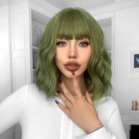 Ainizi Short Wave Daily Female Wigs Heat Resistant Ombre Brown Mixed Platinum High Density Machine Made Synthetic Wig with Bangs