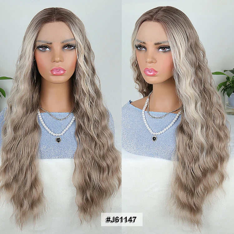 Julianna Lace Front Wig Highlight Ombre Colored Natural Hairline Heat Resistant Body Loose Deep Wave Synthetic Lace Frontal Wig