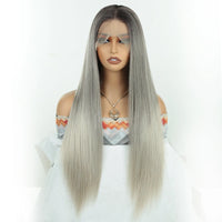 Wholesale High Temperature Fiber 30 Inches Long Straight Lace Wigs for Women Chocolate Brown Synthetic Lace Front Wigs