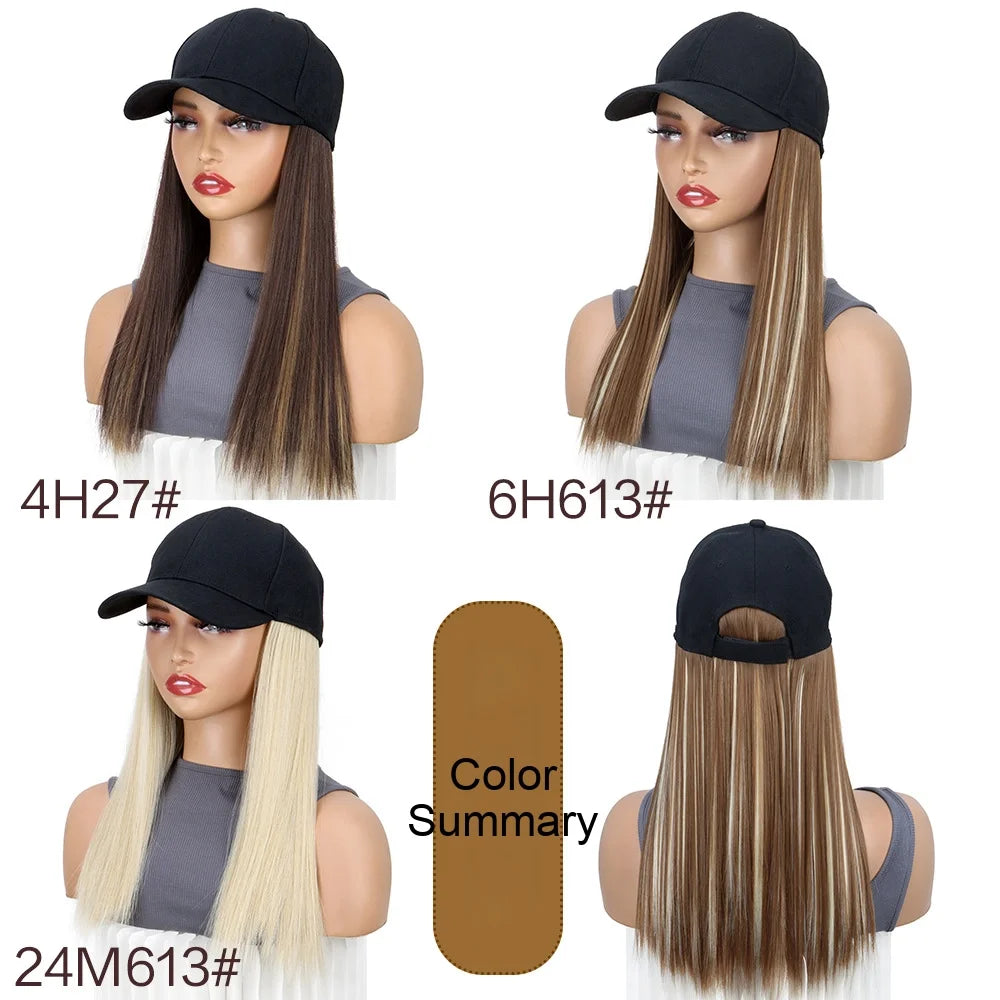 Women  Natural Looking Hat Wigs Short Straight 18inch Bob Hair Wig With Baseball Hat Heat Resistant Hair With Adjustable Hat