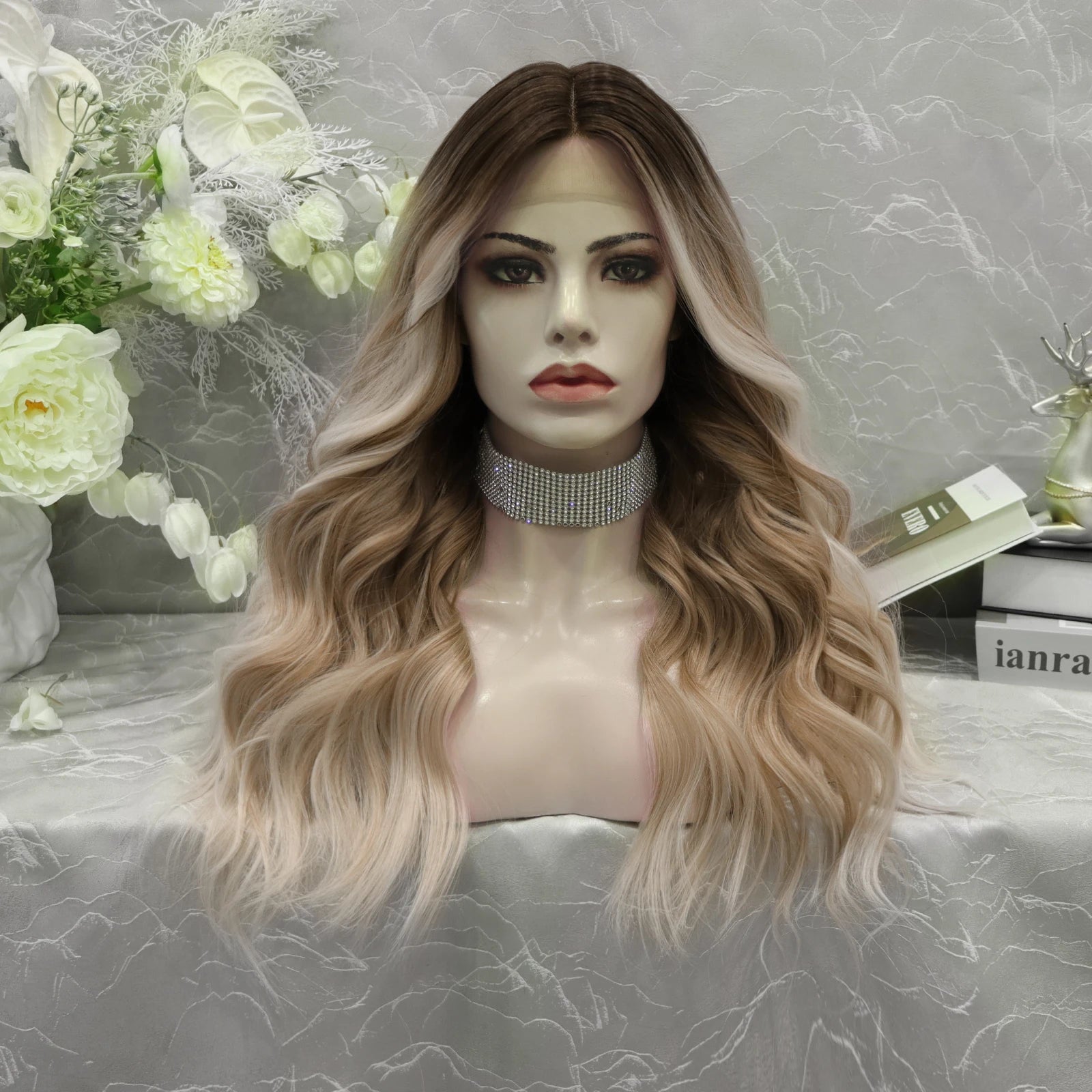 Ombre Ash Blond Premium Synthetic Wigs Wholesale Not Shiny Matte Luxury Heat Resistant Synthetic Lace Front Wig for Women