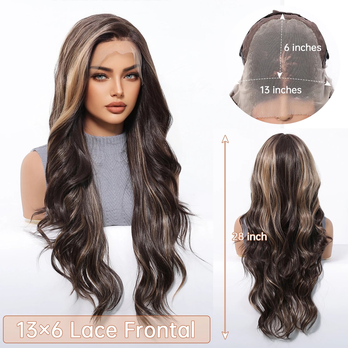13*6 HD Lace Wig Synthetic Future Fiber Soft Wig Long Straight Mixed 180% Density Ombre Blonde Mixed Multi-Color Stripes