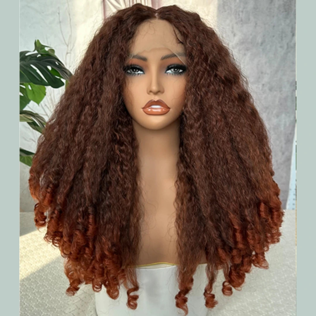 Hot Selling Pre Plucked Hairline 613# Kinky Straight Heat Resistant Glueless Synthetic Lacefront Wig for Black Womens Daily Use