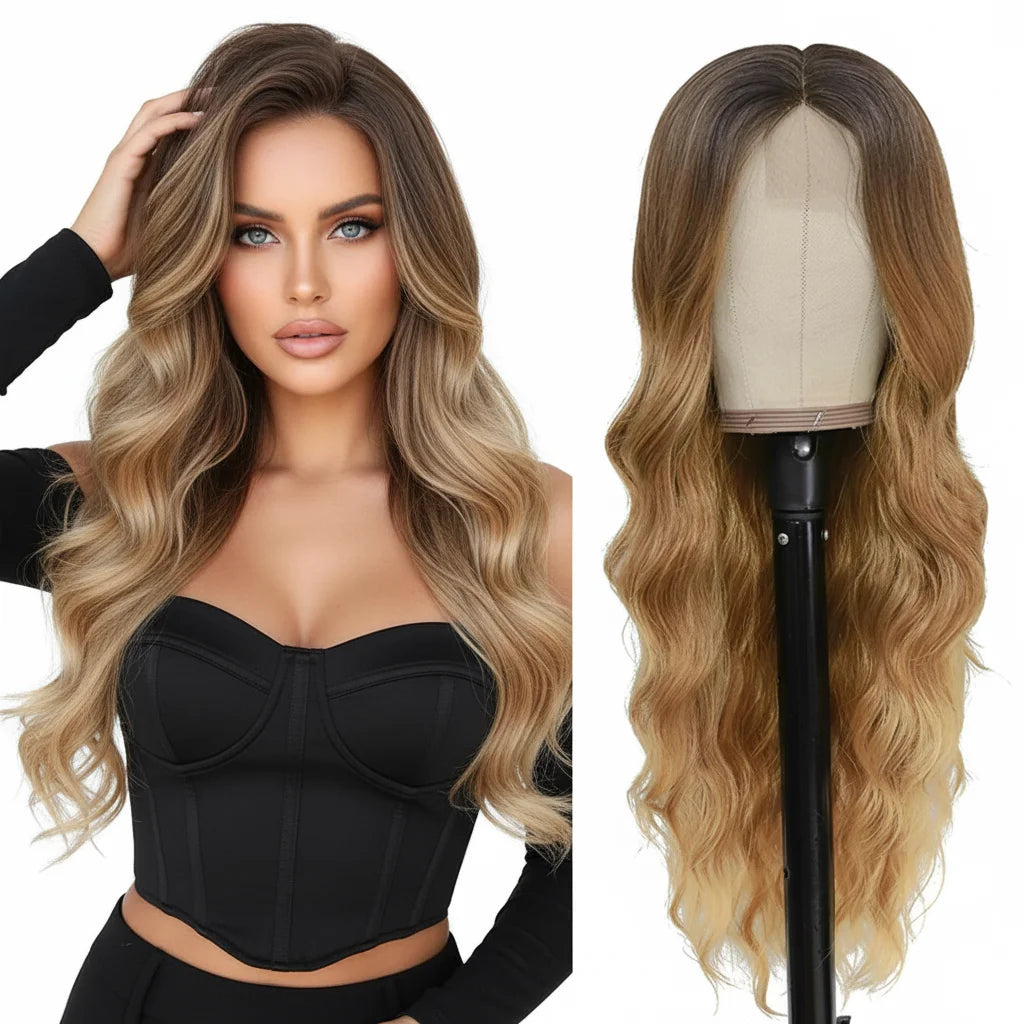 13x4 HD Lace Front Wig 26 Inch Heat Resistant Synthetic Wig - Middle Part Long Curly Hair for Women, Daily Use & Party Wear