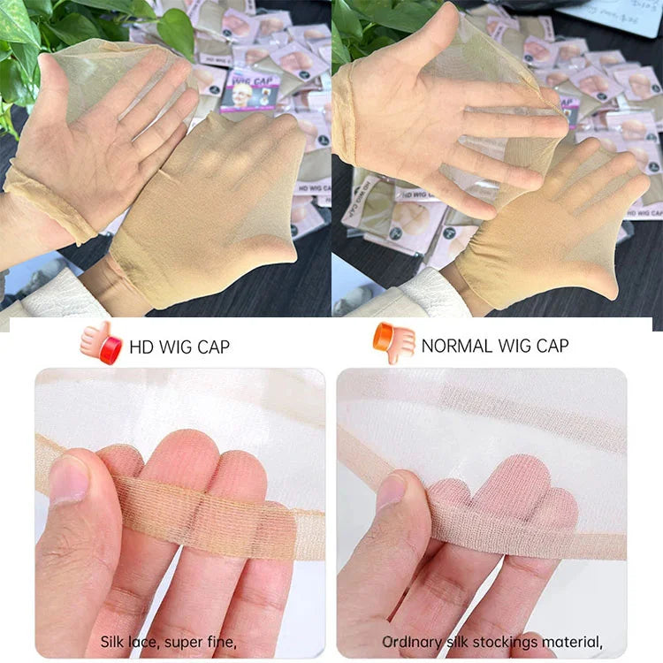 OEM Custom Ultra-Thin HD Nylon Wig Cap Invisible Sheer Stocking Cap for Lace Wigs Adjustable Size HD Wig Cap for Hair Extension