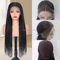 Long African Knotless Square Part Braids 13*4 Front Lace HD Dreadlocks Hair Wig Braiding High Temperature Synthetic Fiber Women