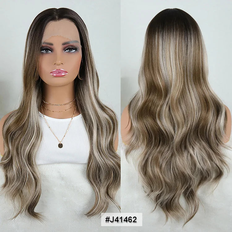 Julianna Lace Front Wig Highlight Ombre Colored Natural Hairline Heat Resistant Body Loose Deep Wave Synthetic Lace Frontal Wig