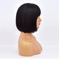 Ainizi 12'' Short bob Black Machine Made Elegant Fashion Synthetic Hair Wigs With Bangs for Women