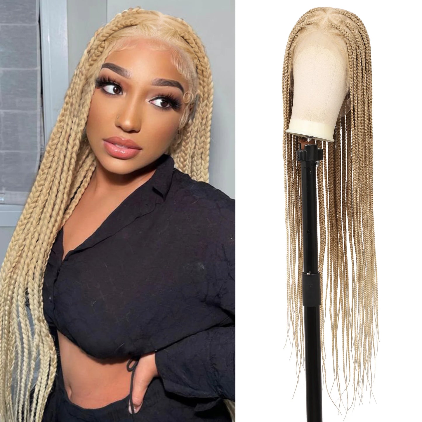 BRAIDWIGQUEEN 36" Big Knotless Braided Wigs for WOMEN 360 Full Lace Wig with Baby Hair Fashion Color #27/613