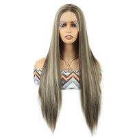 Wholesale High Temperature Fiber 30 Inches Long Straight Lace Wigs for Women Chocolate Brown Synthetic Lace Front Wigs