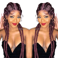 Hot Sale Synthetic Lace Wigs 32inch Long Box Braid Lace Wig Handmade Braided Synthetic Wigs for Women Hair Support Average Size