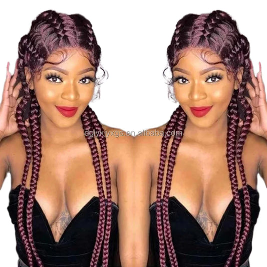 Hot Sale Synthetic Lace Wigs 32inch Long Box Braid Lace Wig Handmade Braided Synthetic Wigs for Women Hair Support Average Size