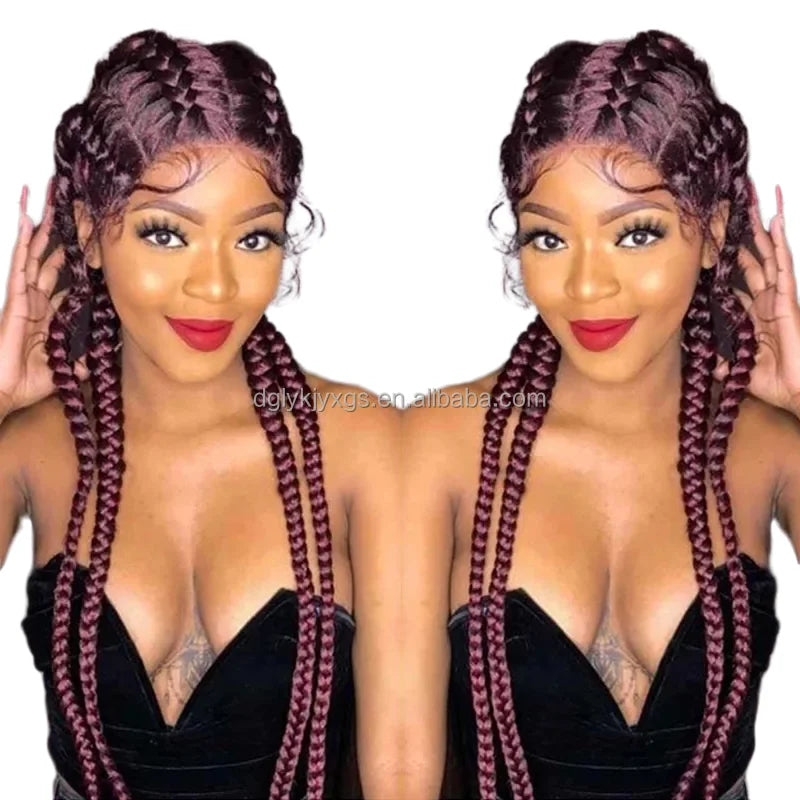 Hot Sale Synthetic Lace Wigs 32inch Long Box Braid Lace Wig Handmade Braided Synthetic Wigs for Women Hair Support Average Size