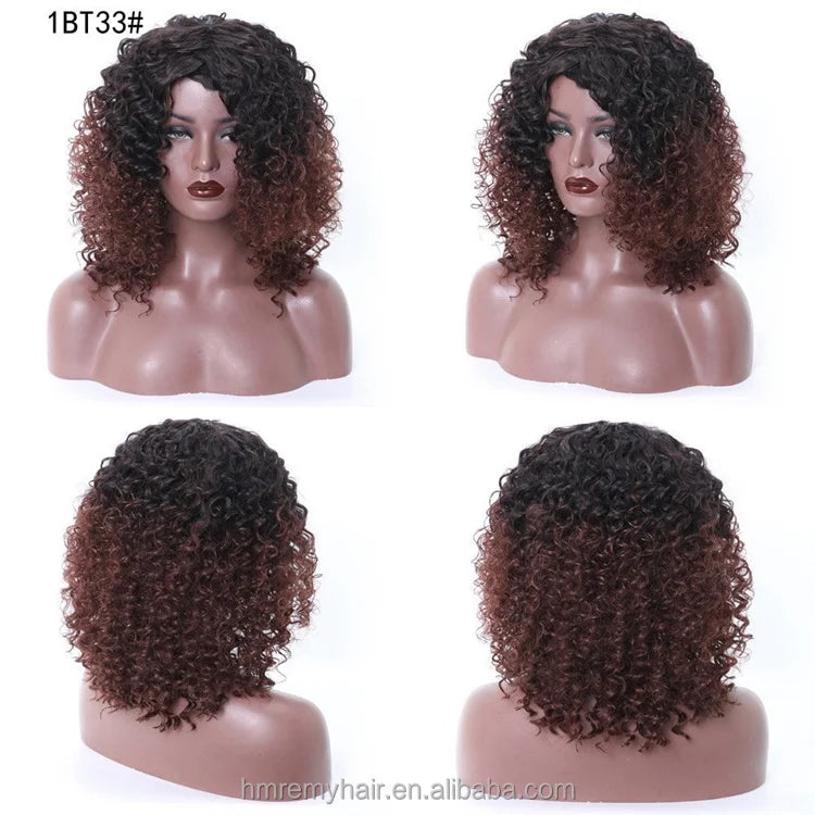 Fast Shipping in Stock  Kinky Curly Wig for Black Synthetic 16inch 1B/33 Black Purple Ombre Short BOB Wig Fior Black Women