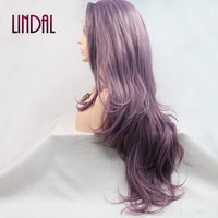 LINDALHAIR Long Wavy Synthetic Lace Front Wig Glueless Purple High Temperature Heat Resistant Fiber Hair Wigs for Women