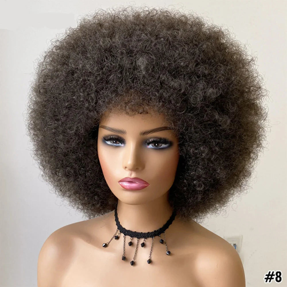 Short Hair Afro Kinky Curly Wigs With Bangs for Black Women African Synthetic Ombre Glueless Cosplay Natural Blonde Red Blue Wig