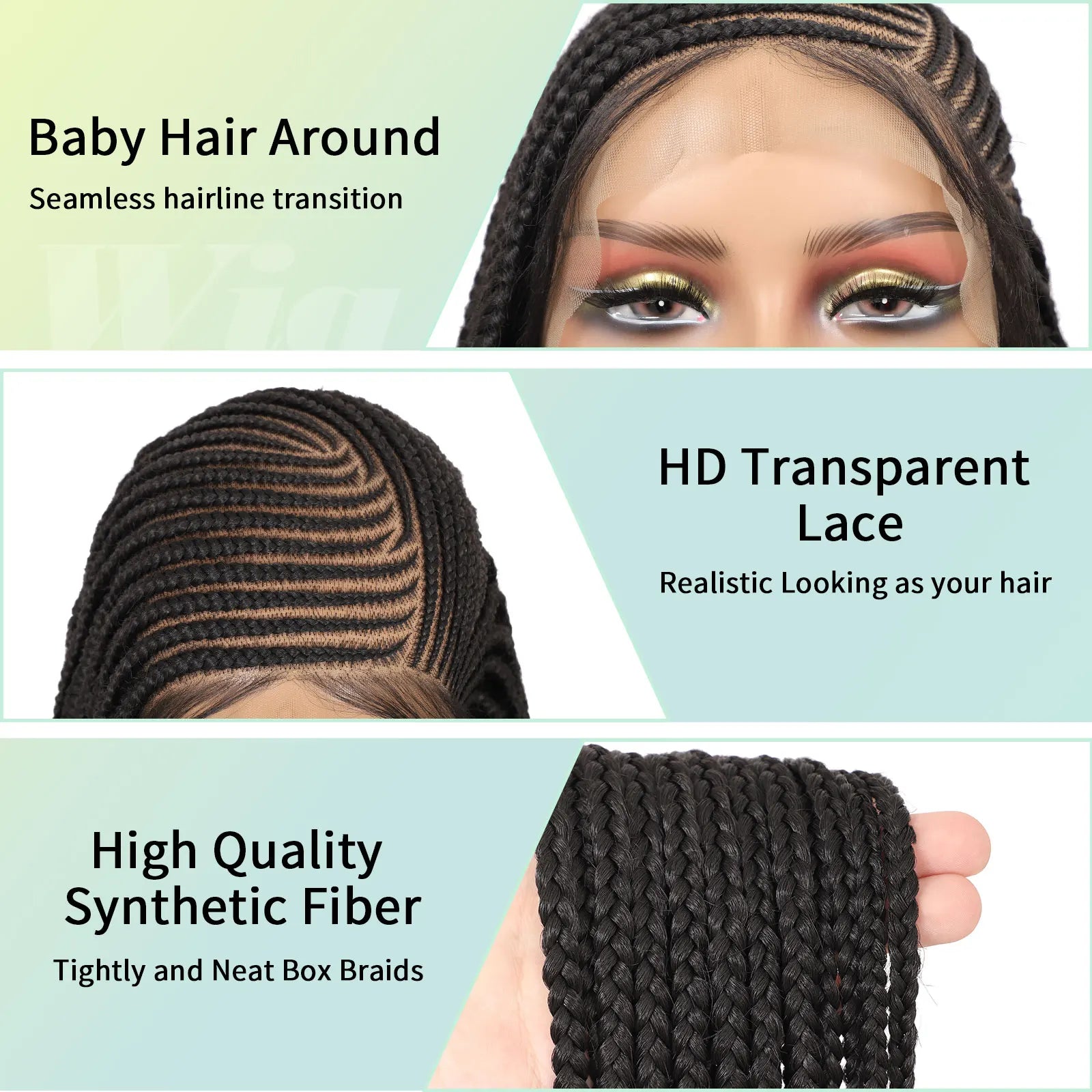 13X8 HD Lace Front Box Braided Wigs for Women Lemonade Cornrow Braids Wigs with Baby Hair Synthetic Lace Frontal Braid Wig 36"