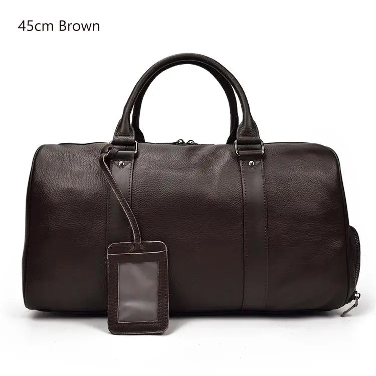 Natural Cowskin Travel Bags Waterproof Men's Leather Overnight Bag Handbag For Plane Luggage Men Male Weekend Bag Business 55cm