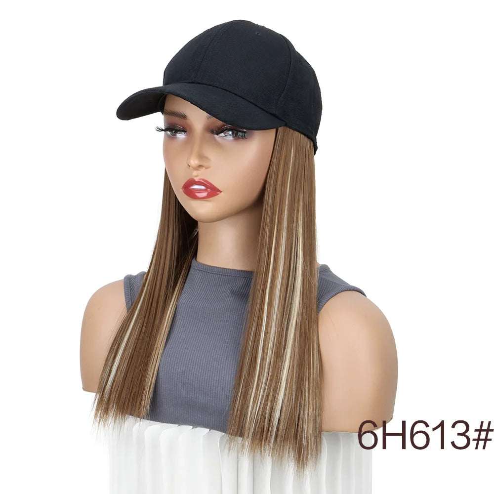 Women  Natural Looking Hat Wigs Short Straight 18inch Bob Hair Wig With Baseball Hat Heat Resistant Hair With Adjustable Hat