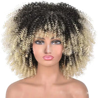 Cheap Price Afro Kinky Curly Bob Wig With Bangs Machine Made Wigs for Black Women Brazilian Curly Synthetic Hair Wigs
