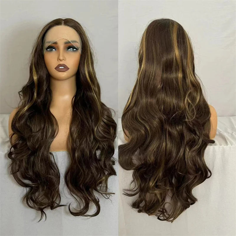 Hot Selling Pre Plucked Hairline 613# Kinky Straight Heat Resistant Glueless Synthetic Lacefront Wig for Black Womens Daily Use