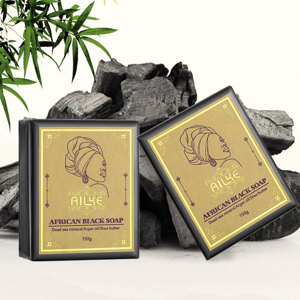 AILKE African Natural Black Soap for Face and Body, Brightening Skin, Reduce Acne, Deep Cleansing, Oil Control, Moisturizing