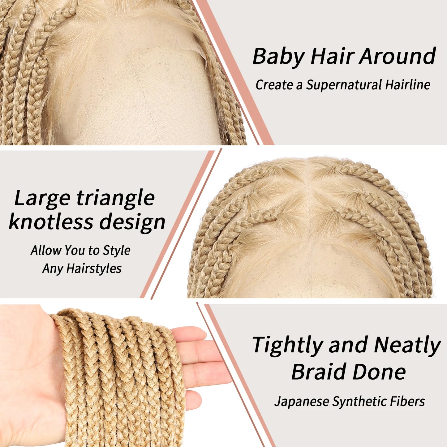 BRAIDWIGQUEEN 36" Big Knotless Braided Wigs for WOMEN 360 Full Lace Wig with Baby Hair Fashion Color #27/613