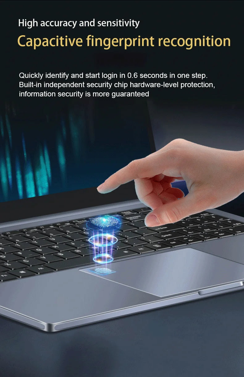 15.6 inch Laptop Intel Core i7-1255U i9-12900H Ultrabook Computer 2*DDR4 MAX 64GB RAM 2*M.2 2TB SSD Notebook Fingerprint unlock