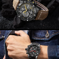 MEGIR Casual Watch Men Top Brand Luxury Chronograph Quartz Wristwatch Leather Strap Army Sport Watches Relogios Masculio 2130