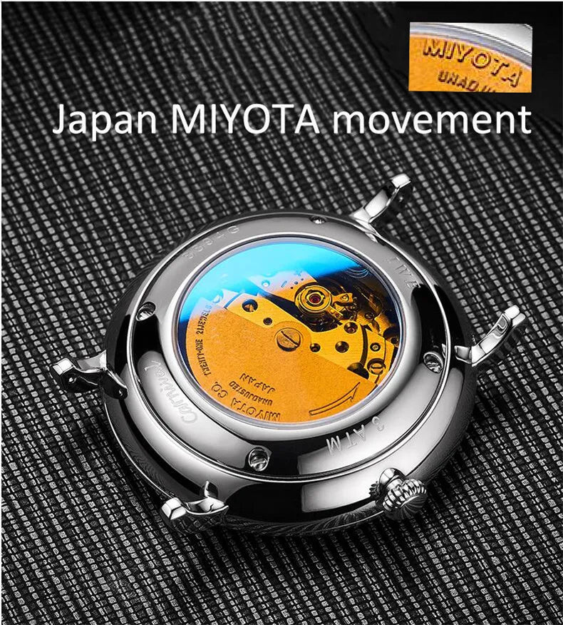 Carnival Brand 3D Curved Dial Luxury Sapphire Automatic Watch for Man Leather MIYIOTA Mechanical Watch Sports Wristwatch Male