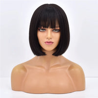 Ainizi 12'' Short bob Black Machine Made Elegant Fashion Synthetic Hair Wigs With Bangs for Women