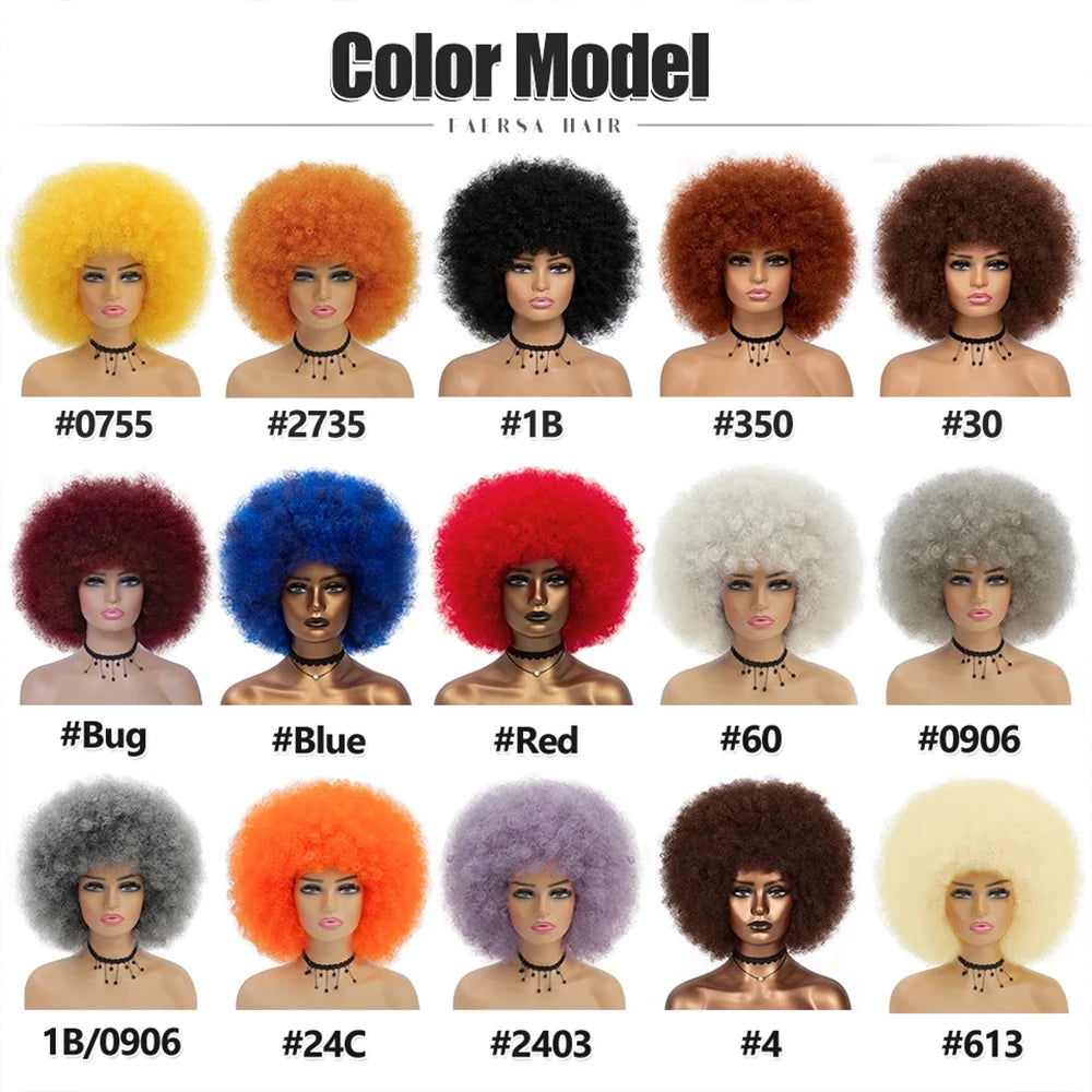 Short Hair Afro Kinky Curly Wigs With Bangs for Black Women African Synthetic Ombre Glueless Cosplay Natural Blonde Red Blue Wig