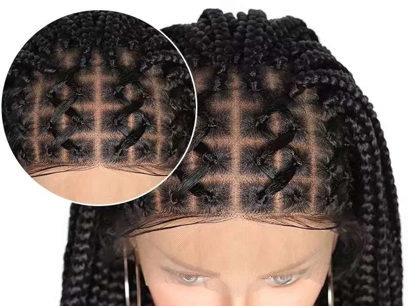 New Braided Synthetic Full Lace Wig for Black Women 36 Inches Braiding Hair Knotless Box Braids Wigs