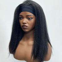 Luxury Glueless Synthetic Black Kinky Straight Headband Wig Heat Resistant High Temperature Fiber Machine Made Wigs for Women