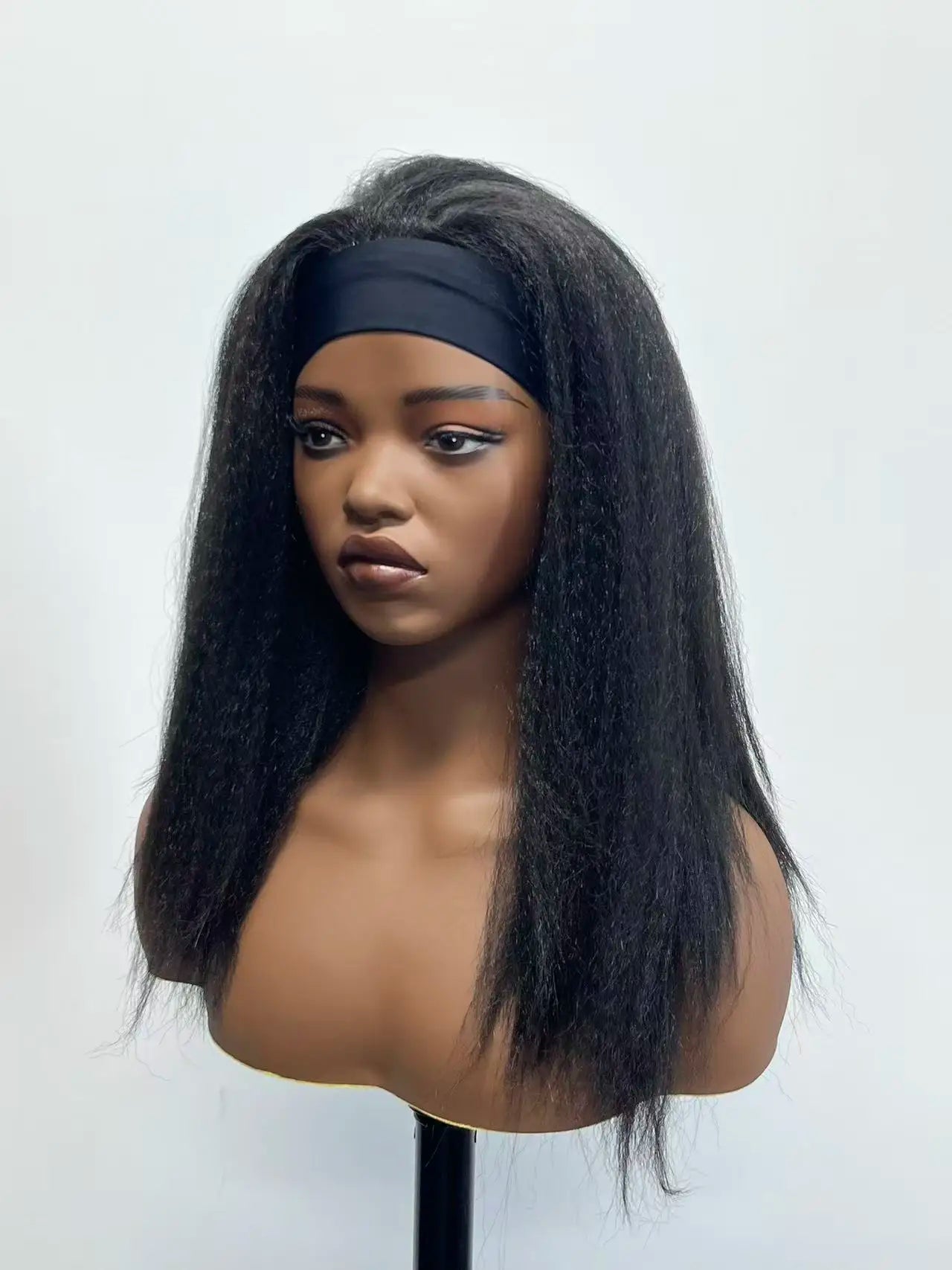 Luxury Glueless Synthetic Black Kinky Straight Headband Wig Heat Resistant High Temperature Fiber Machine Made Wigs for Women