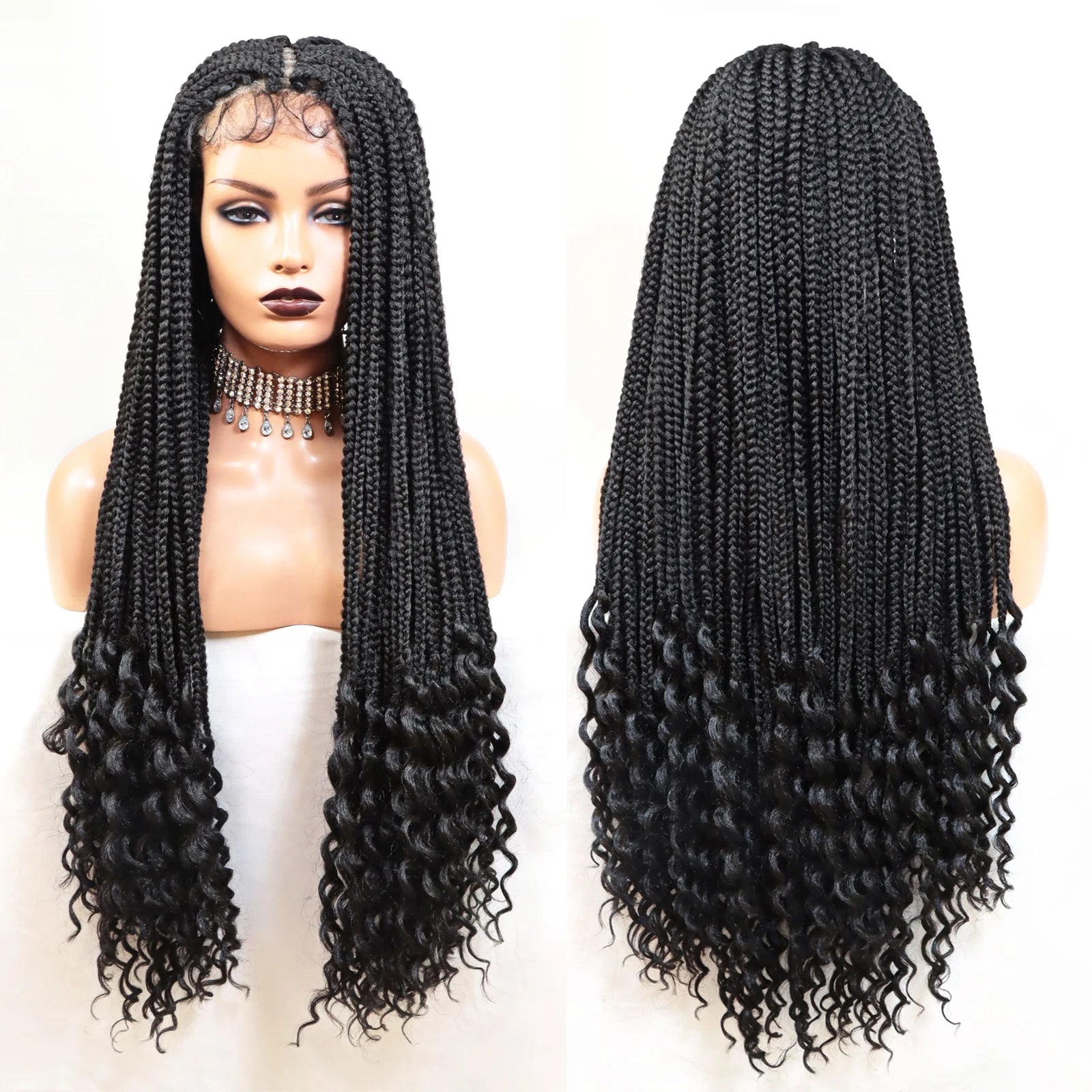 Braided Lace Front Wigs for Black Women 26inch Goddess Wavy Locs Crochet Braid Hair Soft Faux Locs Dreadlocks Synthetic Lace Wig