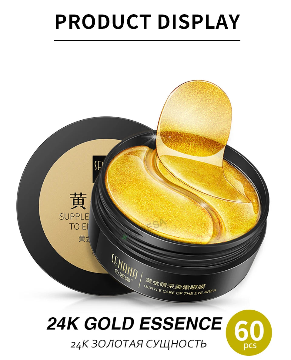24K Gold Eye Patches Korean Collagen Firming Tender Eye Care Hydrogel Relax Seaweed Green Eyes Mask Moisturizing Hydrating