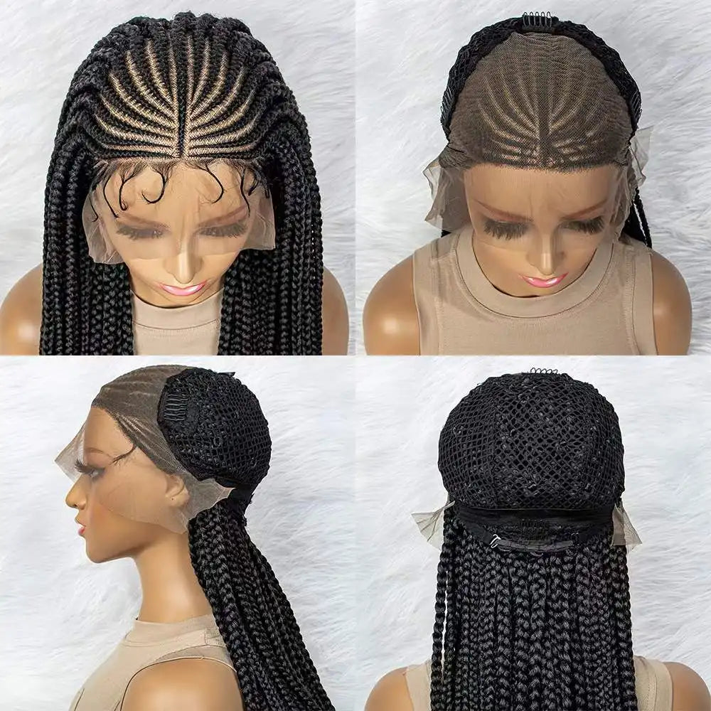 36inch Synthetic Braid Lace Front Wigs for Women Glueless African Box Braided Laces Wigs Vendors Wholesale