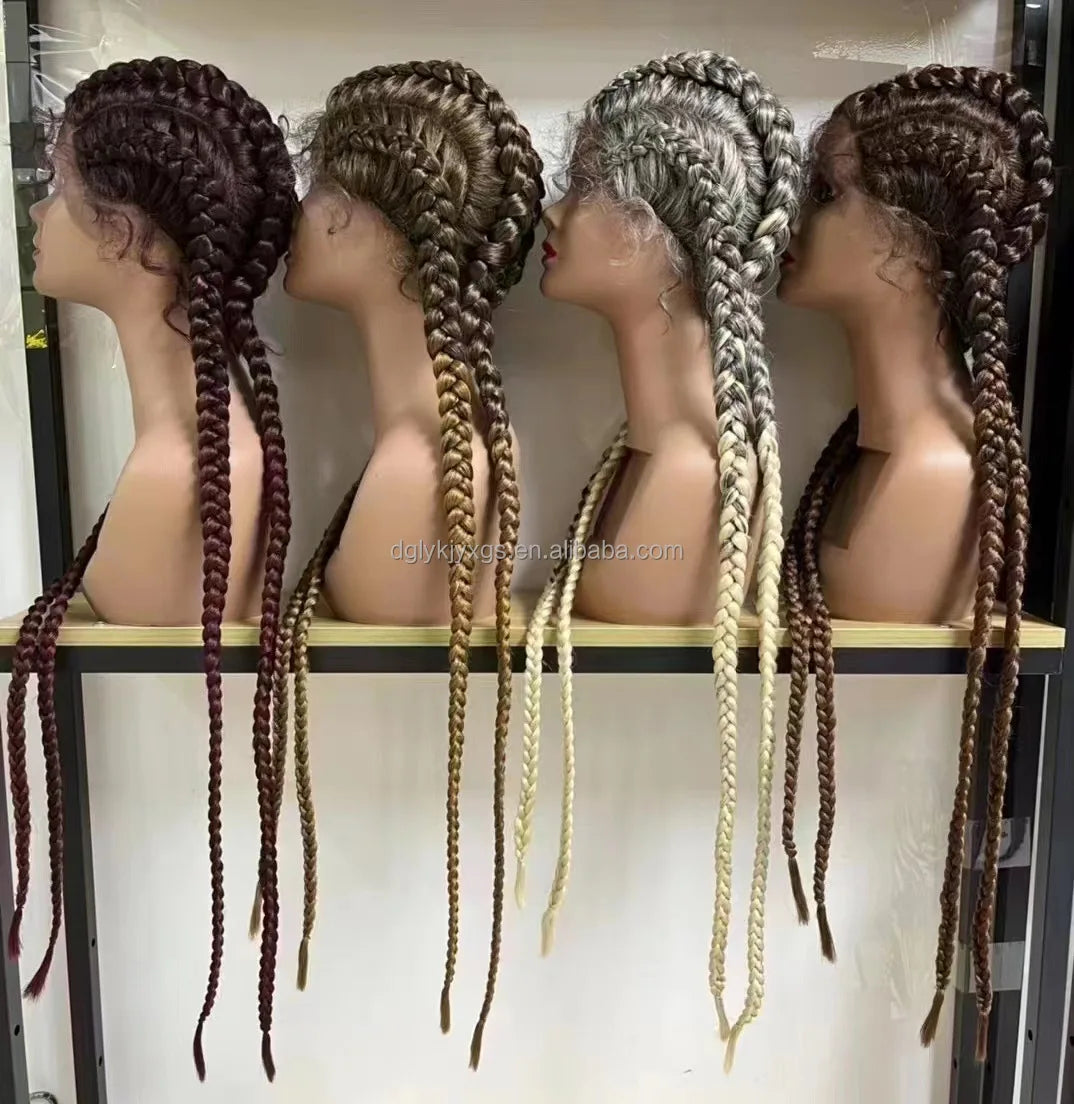 Hot Sale Synthetic Lace Wigs 32inch Long Box Braid Lace Wig Handmade Braided Synthetic Wigs for Women Hair Support Average Size