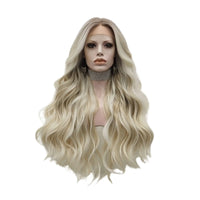 Ombre Ash Blond Premium Synthetic Wigs Wholesale Not Shiny Matte Luxury Heat Resistant Synthetic Lace Front Wig for Women