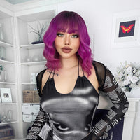 Ainizi Short Wave Daily Female Wigs Heat Resistant Ombre Brown Mixed Platinum High Density Machine Made Synthetic Wig with Bangs