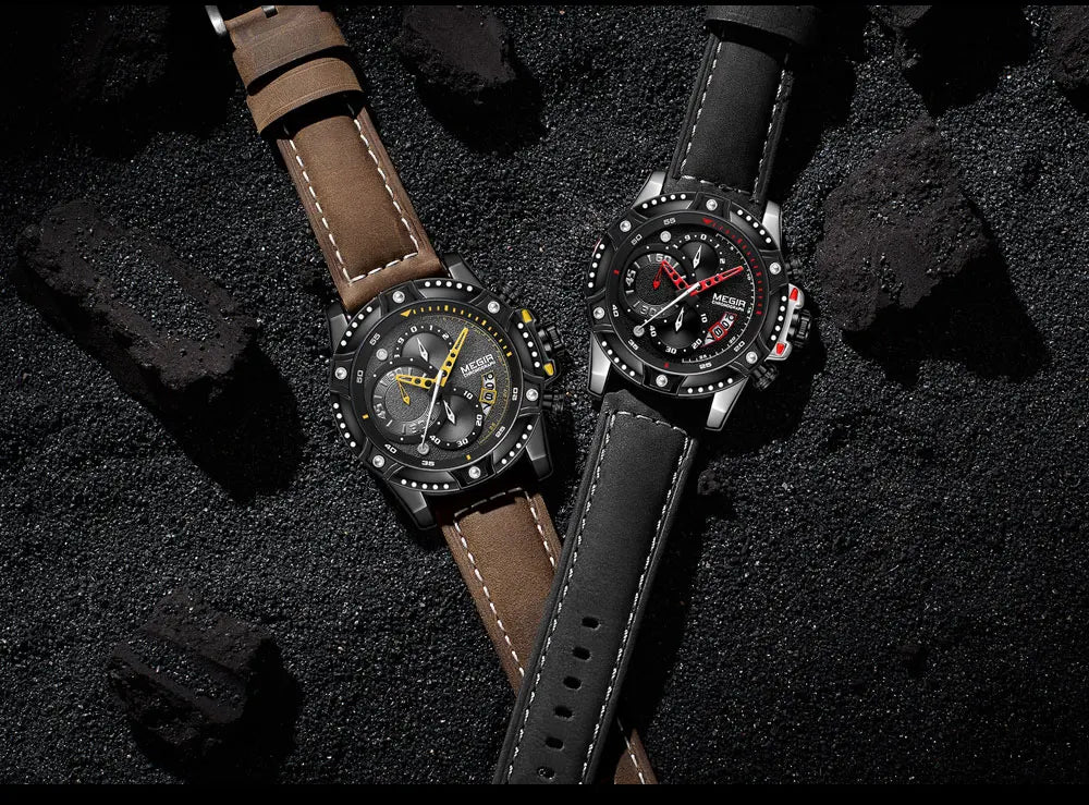 MEGIR Casual Watch Men Top Brand Luxury Chronograph Quartz Wristwatch Leather Strap Army Sport Watches Relogios Masculio 2130